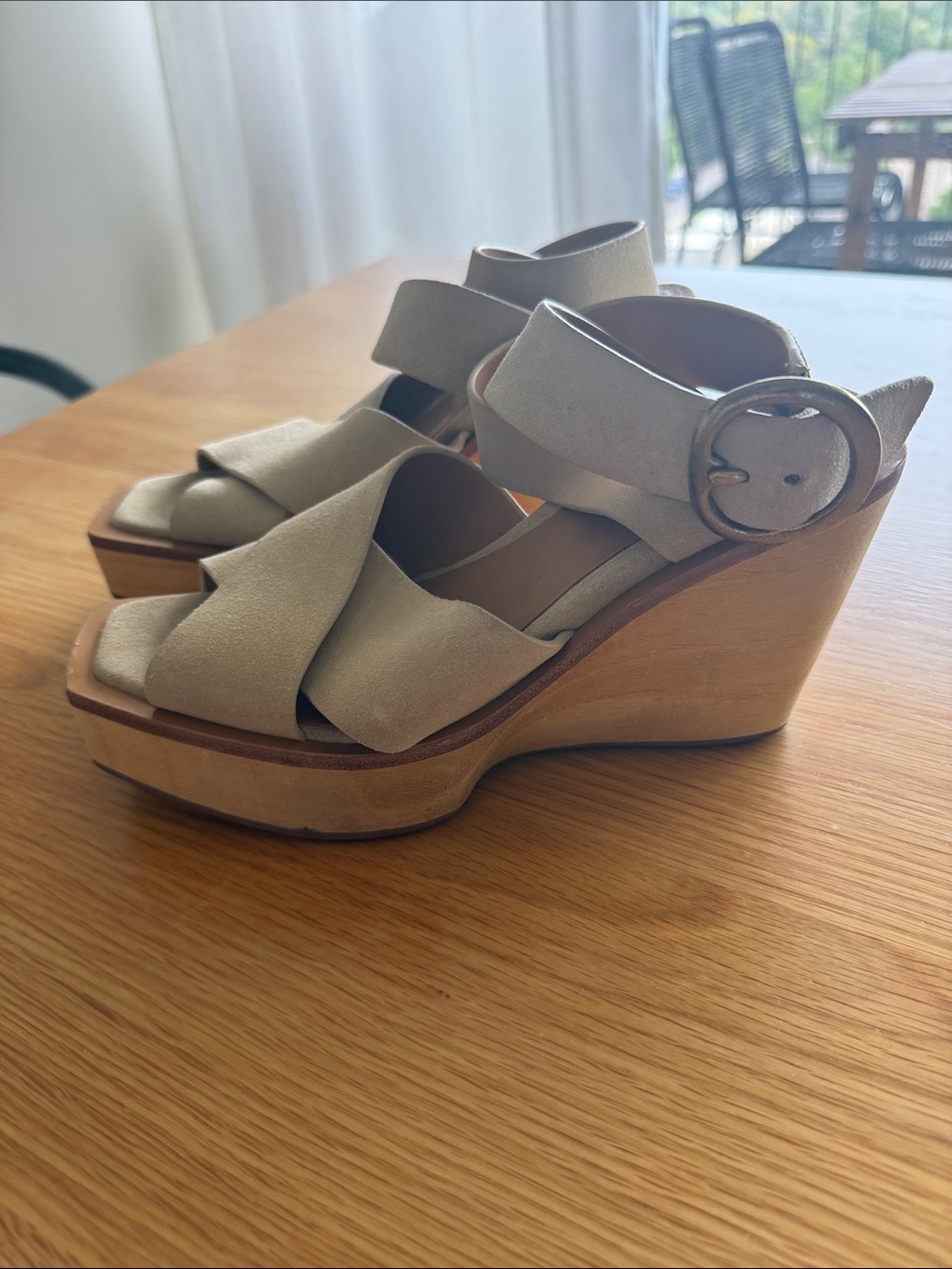 rag & bone Beige Suede Crisscross Wedge Sandals